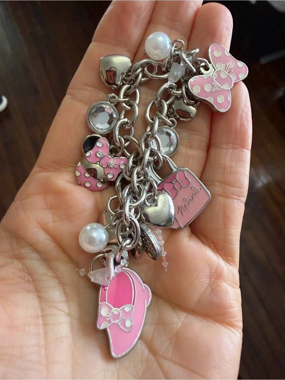 Disney Minnie Mouse Charm Bracelet - Pink Enamel & Silver Tone